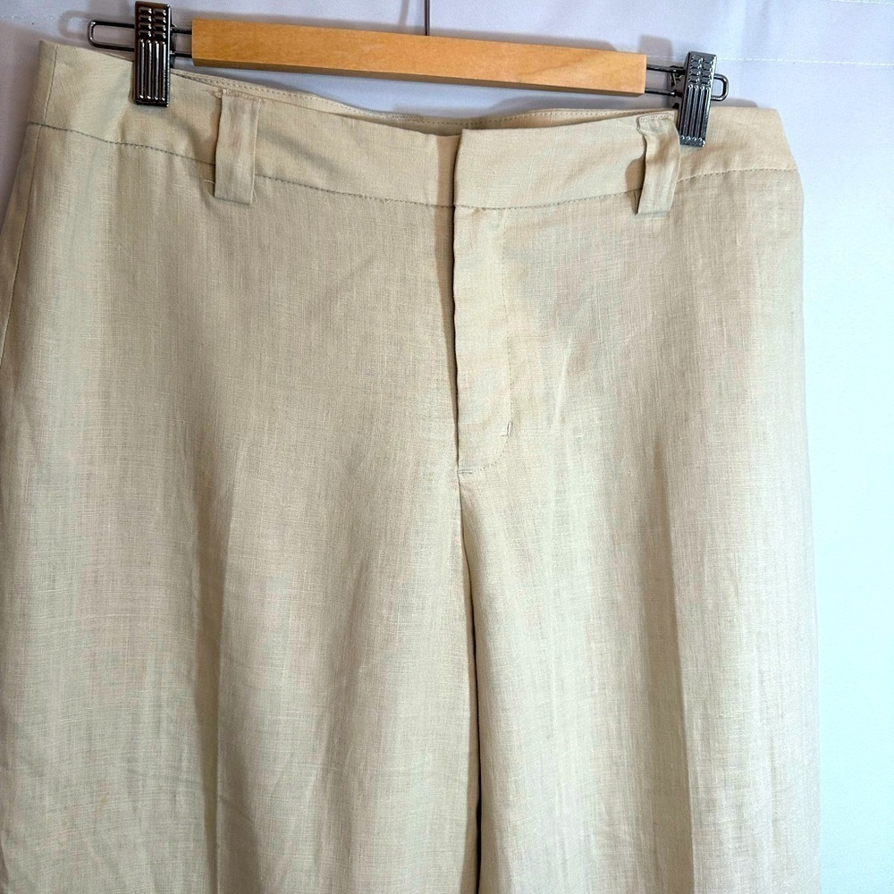 Merona Womens 100% Linen Pants Wide Leg Lined Size 8 Career Business Casual Tan